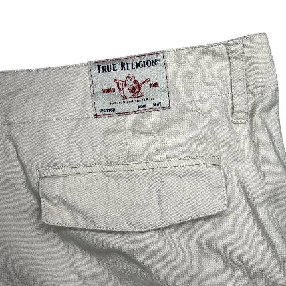 True Religion Cargo Shorts Men's Size 36 Cream Casual‎ Classic Summer Cotton